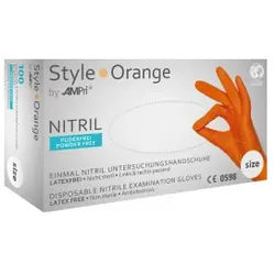 Style Orange Nitrilhandschuhe, puderfrei, orange, Dehnbare Einmalhandschuhe mit Fingerspitzentexturierung, 1 Karton = 10 Packungen à 100 Stück, Größe M
