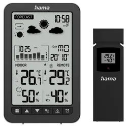 Hama Hama Wetterstation "Ko Samui", mit Außensensor, Funk, Wecker, Schwarz Wetterstation schwarz