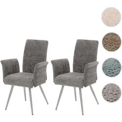 2er-Set Esszimmerstuhl HWC-G55, Stuhl mit Armlehne, Edelstahl gebürstet Stoff/Textil Chenille Öko-Te