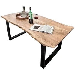 SAM® Baumkantentisch Lennart, massives Akazienholz, natürliche Baumkante, Metallgestell U-Form beige 120 cm x 77 cm x 80 cm