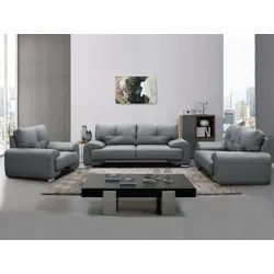 Beautysofa Big-Sofa Polstergarnitur Omega Set 3+2+1 Sofa Wohnzimmer Sofagarnitur, modernes Sofaset für Wohnzimmer, Kunstleder Couchgarnitur im modernen Design grau