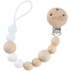 Jimmylee Schnullerkette , Weiß, Kernbuche , Holz, Metall, Kunststoff, Textil , Buche , massiv , 22 cm , BPA-frei, Reach , Spielzeug, Holzspielzeug