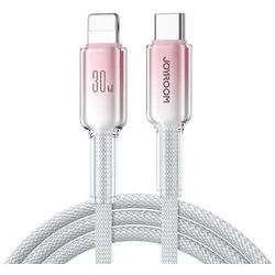 JOYROOM Crystal-Clear USB-Kabel, (120 cm), USB-C auf Lightning Kabel 30W, 1,2m, Nylon, Schnellladen weiß