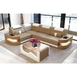 Sofa Dreams Ecksofa Ledersofa Como L Form Mini, Designersofa, Sofa mit Beleuchtung beige