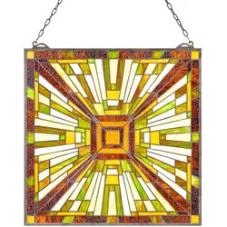VEVOR Buntglasfensterpaneel (501 x 527 mm) hängendes Buntglas mit Kette, Buntglas im Tiffany-Stil zum Aufhängen, traditionelles rechteckiges Vintage-Kunsthandwerk Fensterdekor für Küche & Kirchen