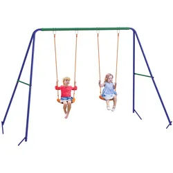 Outsunny Kinderschaukel 2er , Multicolor , Metall, Kunststoff , 160x269 cm , Freizeit & Co, Gartenspielzeug