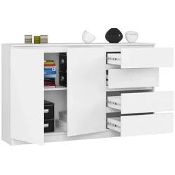 Raumhirsch Furniture Kommode mit 4 Schubladen, 1 Schranktür, 160 cm breit Holz Schrank, Highboard / Kommode 160 cm, Sideboard Organizer für jeden Raum weiß