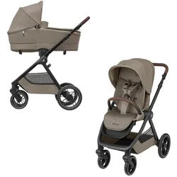 Maxi-Cosi Kombikinderwagen , Graubraun , Textil , 58x110x95.5 cm , EN 1888 , Federung, für Babyschale geeignet, Griff in Lederoptik, Sitz umsetzbar , Baby on Tour, Kinderwagen, Kombikinderwagen