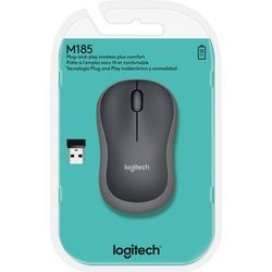 Logitech Maus M185, Wireless, grau Optisch, 1000 dpi, 3 Tasten, Retail