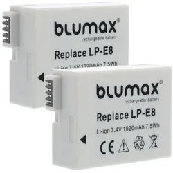 Blumax 2x LP-E8 EOS 550D 650D 700D Rebel T3i 1020 mAh Kamera-Akku schwarz