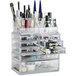 Relaxdays Makeup Organizer , Transparent , Kunststoff , 24x30x14 cm , Badaccessoires, Kosmetikdosen