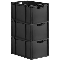 PROREGAL SuperSparSet 3x Eurobox NextGen Color, HxBxT 32x40x60cm, 65 Liter, Griffe schwarz offen, Schwarz, Eurobehälter, Transportbehälter