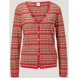 Strickjacke MADELEINE "Cardigan Modische Strickjacke mit Streifenmuster", Damen, Gr. 36/38, rot (rot, multicolor), Obermaterial: 100% Baumwolle CO., Modern, normal, V-Ausschnitt, Strickjacken Strickjacke