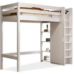 Okwish Hochbett 90/200 cm Weiß mit Kleiderschrank und 6 Regalen , Holzwerkstoff , 90x200 cm , Babymöbel & Kindermöbel, Kinderzimmer & Jugendzimmer, Kinderbetten, Hochbetten