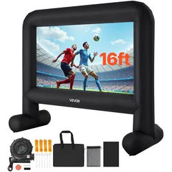 VEVOR aufblasbare Filmleinwand Projektion Beamer Leinwand aus 600D, Projektionsleinwand mit tragbarer Aufbewahrungstasche, 16:9, Filmprojektion für Heimkino Mottoparty Poolspaß ( 378 x 130 x 317 cm)