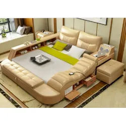 Xlmoebel Multimediabett Multifunktionales Bett mit integriertem Tresor und USB-Anschlüssen (1-tlg., Multifunktions Bett), Hergestellt in Europa braun 260 cm x 260 cm x 85 cm