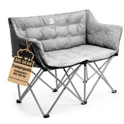 BigDean Campingstuhl faltbar 2 Personen 300kg belastbar weich gepolstert (Packung, 1 St), Pulverbeschichteter Stahlrahmen & 600D Oxford Gewebe grau