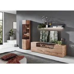 Valnatura Wohnwand , Anthrazit, Eichefarben , Kunststoff , Kerneiche , vollmassiv , 9 Fächer , 2 Schublade(n) Schubladen , 296x206x55 cm , Goldenes M, Dgm , Beimöbel erhältlich, umfangreiches Zubehör erhältlich , Wohnzimmer, Wohnwände, Komplette Wohnwände