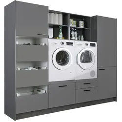 Express Hauswirtschaftsraum , Anthrazit , Holzwerkstoff , 245x195x60 cm , Made in Germany , Waschküche, Hauswirtschaftsraum