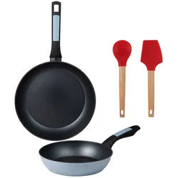BERGNER - Set aus 2 Pfannen Ø20/26 cm aus gepresstem Aluminium für Induktion geeignet mit Set aus 2 Küchenutensilien EXCALIBUR