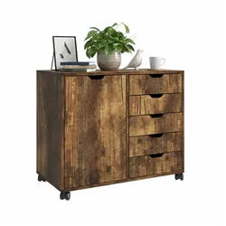 Relaxdays Rollcontainer , Braun , Holzwerkstoff, Metall, Kunststoff , 78x65x40 cm , Büromöbel, Schreibtischcontainer, Rollcontainer
