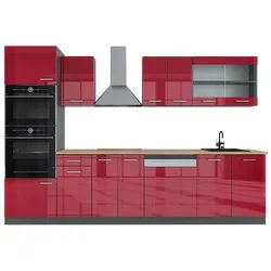 Vicco Küchenzeile R-Line Rot Hochglanz/Anthrazit 300 cm mit Hochschrank, AP Eiche , Rot, Anthrazit , Holzwerkstoff , Küchenblock,Rechteckig , 300x81.6x60 cm , Küchen, Küchenzeilen & Küchenblöcke, Küchenzeilen, Küchenzeilen ohne Geräte