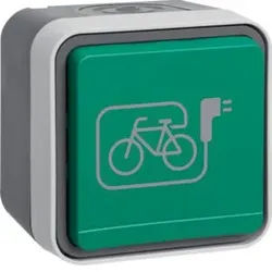Berker 47403533 Schutzkontakt-Steckdose mit grünem Klappdeckel und Symbol "E-Bike", Aufputz W.1, grau