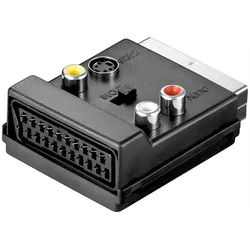 Goobay Scart zu Composite Video und S-Video Adapter, IN/OUT, mit Scart-Durchleitung - Scart-Stecker (21-Pin) > Scartbuchse (21-Pin) + 3x Cinch-Buchse > Mini-DIN 4-Buchse (S-Video)