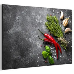 MuchoWow Metallbild Pfeffer - Kräuter - Gewürze - Beton 120x80 cm , Dunkelgrau , Metall , Rechteckig , 120x80 cm , einfache und schnelle Anbringung , Bilder & Rahmen, Bilder, Holz & Metallbilder