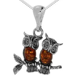 OSTSEE-SCHMUCK Kette mit Anhänger Ostsee-Schmuck Kette mit Anhänger Eulenpaar (2-tlg) silberfarben 45 cm