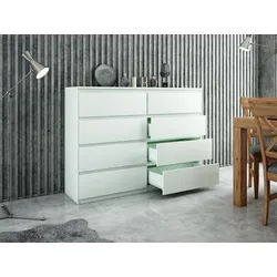 Raumhirsch Furniture Kommode, Sideboard, Kommode für das Schlafzimmer - Wohnzimmer (Maße: 120 × 39 × 101,5 cm, 8 Schubladen, Rollenschienen), viele Farbvarianten - Hochwertig & stabil weiß