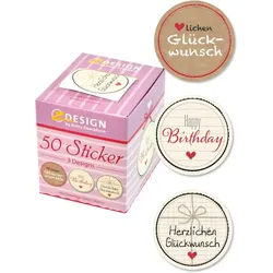 Z-Design Sticker auf Rolle Motiv Herzlichen Glückwunsch rund 38mm 3 Motive 50 Stück