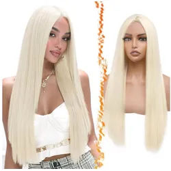 LuxusKollektion Kunsthaarperücke Perücke Gerade Mittelscheitel Damen Synthetisch Platin Blond 71cm