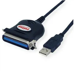 ROLINE USB Konverter Kabel USB nach IEEE 1284 Computer-Adapter USB 2.0 Typ A Männlich (Stecker) zu Centronics 36 Männlich (Stecker), 180.0 cm schwarz