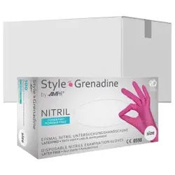 Style Grenadine Nitrilhandschuhe, puderfrei, magenta, Unsterile Einmalhandschuhe mit Fingerspitzentexturierung, 1 Karton = 10 Packungen à 100 Stück, Größe XL