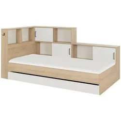 Mid.you Stauraumbett , Naturfarben, Weiß , Holzwerkstoff , 5 Fächer , 1 Schubladen , 90x200 cm , ISO 9001, Pefc , Bettkasten , Schlafzimmer, Betten, Stauraumbetten
