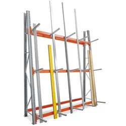 PROREGAL Vertikalregal einseitig TAURUS | Grundregal | HxBxT 350x270x100cm | Vertikallast 1200kg | 5 Auflageträger | Silbergrau/Reinorange