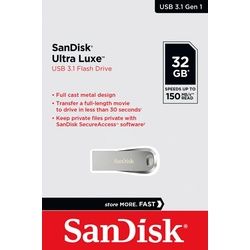 Sandisk USB 3.1 Stick 32GB, Ultra Luxe Typ-A, (R) 150MB/s, SecureAccess, Retail-Blister