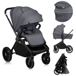 lionelo Kombi-Kinderwagen MIKA PLUS 2 IN 1, (Set), Hohe Manövrierfähigkeit/XXL-Verdeck/Komfortable Dämpfung grau