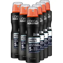 L'ORÉAL PARIS MEN EXPERT Deo-Spray Deo Spray Carbon Protect 5-in-1, Packung, 6-tlg., mit hoher Zuverlässigkeit