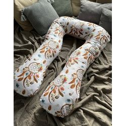Loolay Stillkissen Schwangerschaftskissen Seitenschläferkissen Stillkissen TYP A 330cm, Attmungsaktive WAFFELPIQUE + GLATT Baumwolle XXXL Lagerungkissen; MUSTER: WAFFEL Taupe/ Traumfänger BOHO, LOOLAY® Stillkissen + Bezug, 100% Europäische Stoffe unf Kleinserien-Nähen!