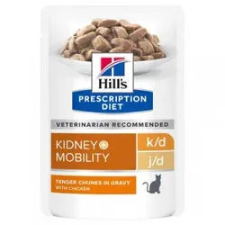 Hill's Prescription Diet K/D J/D Kidney + Mobility Nassfutter für Katzen mit Huhn (Beutel) 2 Kartons (24 x 85 g)