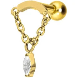 Titan Ohrpiercing mit Innengewinde BOGEN + KETTE + KRISTALLTROPFEN