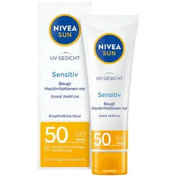 Nivea Sonnenschutzcreme SUN UV Face Sensitiv LSF 50 Sonnenallergie Schutz 50ml, 1-tlg., Ultra-Spektrum-Schutz