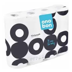 onobon Küchenrolle, 3-lagig, weiß , Praktisches Küchenpapier aus Zellstoff, 1 Packung = 4 Rollen à 51 Blatt