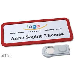 10 Namensschilder OFFICE, magnetisch 75 x 27 mm | rot | smag® Magnet, Kunststoff