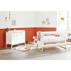 Pinolino Babyzimmer , Weiß, Eschefarben , Holz, Holzwerkstoff , Esche , massiv , 3 Schublade(n) Schubladen , zum Juniorbett umbaubar, höhenverstellbar, Sprossen mit Normabstand, Aufbauanleitung im Karton, Lattenrost inklusive, Schlupfsprossen , Babymöbel & Kindermöbel, Babyzimmer, Babyzimmer-Serien