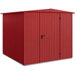 Hörmann Metall-Gerätehaus EcoStar Premiumline mit Satteldach B 238 x T 238 cm (Typ 2), Motiv Modern (mit schmalen Lamellen), Einzeltür Türanschlag frei wählbar, Purpurrot (RAL 3004)