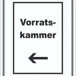 HB-Druck Vorratskammer Schild mit Text und Richtungspfeil links Pantry Reserve hochkant A1 Rückseite selbstklebend