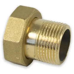Messing Gewinde-Fitting Schaft flachdichtend mit ÜWM, schwere Ausführung, ohne Dichtung (Ausführung: 1/2''AG - 3/4''IG ÜWM)